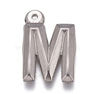 304 Stainless Steel Pendants, Alphabet, Letter.M, 16x11x2mm, Hole: 1mm(STAS-H119-01P-M)
