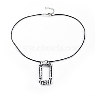 Raffia Woven Pendants Necklaces, with Cowhide Leather Cord and 304 Stainless Steel Findings, Rectangle, Black, 17.71 inch(45cm), 1.7mm(NJEW-JN02360-01)