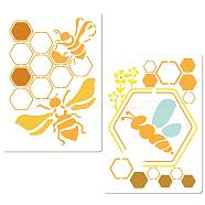 2Pcs 2 Styles Bees Theme PET Plastic Hollow Out Drawing Painting Stencils Templates Sets, Rectangle, Bees, 297x210mm, 1pc/style(DIY-WH0299-002)
