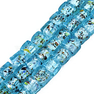 Handmade Silver Foil Lampwork Beads, Cube, Light Sky Blue, 10~12x10~12x10~12mm, Hole: 1.5mm, about 40pcs/strand, 16.54''(42cm)(FOIL-N004-01A-06)