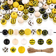 DIY Bee Wooded Ornaments Kit, Including Round Wood Beads, Jute Cord, Yellow, Beads: 160Pcs/bag(DIY-KS0001-28)