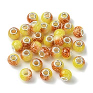 Two Tone Glass European Beads, Large Hole Beads, with Silver Tone Brass Double Cores, Rondelle, Gold, 15x11mm, Hole: 5mm(GPDL-K003-01B)