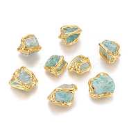 Raw Rough Natural Amazonite Beads, with Golden Plated Brass Edge, Nuggets, 16~26x13~21x8~17mm, Hole: 0.8~0.9mm(G-P439-F04)