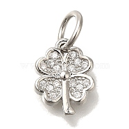 Brass Micro Pave Cubic Zirconia Pendants, Leaf Charms, with Jump Ring, Platinum, 11x9x2mm(KK-Q001-12P)