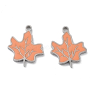 304 Stainless Steel Enamel Pendants, Maple Leaf Charm, Stainless Steel Color, Light Salmon, 16x13x1.5mm, Hole: 1.4mm(STAS-P339-15P-02)