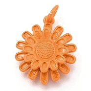 Spray Painted Brass Pendants, with Jump Rings, Sunflower, Dark Orange, 17x14.5x3.5mm, Hole: 3mm(KK-I683-23G)