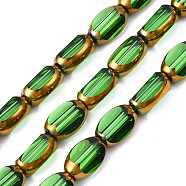 Electroplate Glass Beads Strands, Edge Plated, Oval, Medium Sea Green, 7x4.5x4mm, Hole: 0.8mm, about 50pcs/strand, 13.07~13.15 inch(33.2~33.4cm)(EGLA-N008-015G)