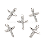 Brass Micro Pave Clear Cubic Zirconia Connector Charms, Cross Wing Links, Platinum, 20x17x2.5mm, Hole: 1mm(KK-E068-VB257)