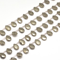 Teardrop Natural Pyrite Beads Strands, Top Drilled Beads, Faceted, 14x10x6mm, Hole: 1mm, about 26pcs/strand, 15.7 inch(G-I125-67A)