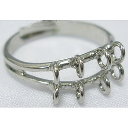 Adjustable Brass Ring Shanks, Platinum Plated, 8 Loops, Size 8, 18mm(X-EC155)