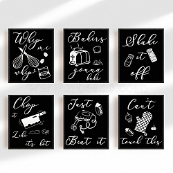 Chemical Fiber Oil Canvas Hanging Painting, Decoration Accessories, Rectangle with Word, Black, 20x25cm, 6pcs/set(AJEW-WH0173-003)