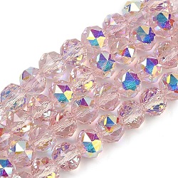 Transparent Electroplate Glass Beads Strands, Faceted, Round, Pink, 7.5x7mm, Hole: 1.2mm, about 70pcs/strand, 19.17~20.08''(48.7~51cm)(EGLA-N002-34C-C18)