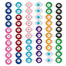 304 Stainless Steel Links Connectors, with Enamel, Flat Round with Evil Eye, Mixed Color, 14.5x10x4.5mm, Hole: 1.4mm, 10 colors, 6pcs/coor, 60pcs/box(STAS-SZ0001-33C)