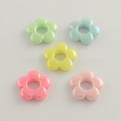 AB Color Plated Opaque Acrylic Bead Frames, Flower, Mixed Color, 19x4mm, Hole: 2mm, Inner diameter: 6mm, about 640pcs/500g(SACR-Q106-14)