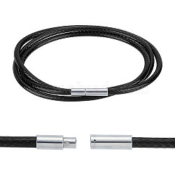 Braided Waxed Polyester Round Cords, with Clasp, for Necklace Making, Black, 23-5/8~24 inch(60~61.1cm), 0.3cm(FIND-WH0136-59B-01)