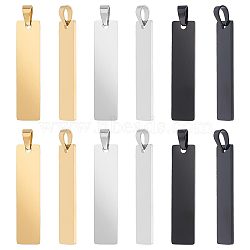 12Pcs 3 Colors 304 Stainless Steel Pendants, Stamping Blank Tag, Rectangle, Mixed Color, 41x10x1.4mm, Hole: 6mm, 4pcs/color(STAS-UN0044-19)