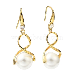 Plastic Pearl Infinity Dangle Earrings with Cubic Zirconia, Rack Plating Brass Long Drop Earrings for Women, Lead Free & Cadmium Free, Real 18K Gold Plated, 50x18mm(EJEW-Q770-03G)