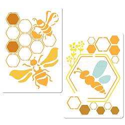2Pcs 2 Styles Bees Theme PET Plastic Hollow Out Drawing Painting Stencils Templates Sets, Rectangle, Bees, 297x210mm, 1pc/style(DIY-WH0299-002)