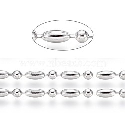 304 Stainless Steel Ball Chains, Stainless Steel Color, Rice: 4.5x2.4mm, Ball: 2.4mm(CHS-L024-023B)