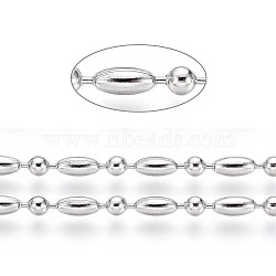 Non-Tarnish 304 Stainless Steel Ball Chains, Stainless Steel Color, Rice: 4.5x2.4mm, Ball: 2.4mm(CHS-L024-023B)