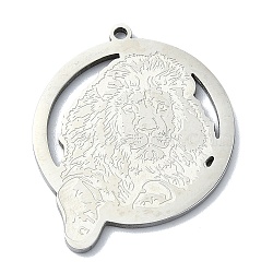 201 Stainless Steel Pendants, Laser Cut, Lion Charm, Stainless Steel Color, 29x25x1mm, Hole: 1.5mm(STAS-R118-13P)
