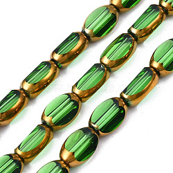 Electroplate Glass Beads Strands, Edge Plated, Oval, Medium Sea Green, 7x4.5x4mm, Hole: 0.8mm, about 50pcs/strand, 13.07~13.15 inch(33.2~33.4cm)(EGLA-N008-015G)
