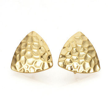 Brass Ear Stud Findings, with Loop, Triangle, Nickel Free, Real 18K Gold Plated, 16.5x17mm, Hole: 2mm, Pin: 0.5mm