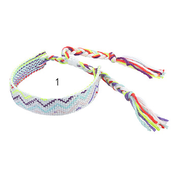 Cotton Braided Wave Pattern Cord Bracelet, Ethnic Tribal Adjustable Brazilian Bracelet for Women, Ghost White, 5-1/2~10-5/8 inch(14~27cm)