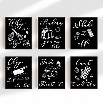 Chemical Fiber Oil Canvas Hanging Painting, Decoration Accessories, Rectangle with Word, Black, 20x25cm, 6pcs/set