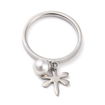 Dual-use Items, 304 Stainless Steel Finger Rings or Pendants, with Plastic Round Beads, Dragonfly, White, Stainless Steel Color, US Size 7(17.3mm)