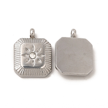 304 Stainless Steel Charms, with Glass, Rectangle with Sun Charms, Stainless Steel Color, 13.5x10x3.5mm, Hole: 1.8mm