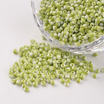 12/0 Opaque Colours Seep Glass Beads, Round Seed Beads, Green Yellow, 1.5~2x2mm, Hole: 0.5mm, about 22500pcs/450g