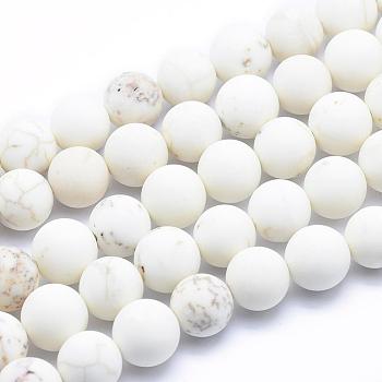 Frosted Natural Magnesite Beads Strands, Round, 10~10.5mm, Hole: 1mm, about 40pcs/strand, 15.7 inch(40cm)