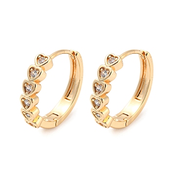 Brass with Cubic Zirconia Hoop Earrings, Heart, Light Gold, 18x4mm