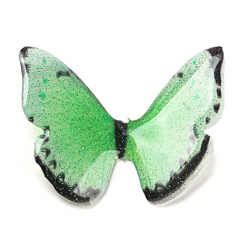 Transparent Resin Cabochons, Glitter Butterfly, Lime Green, 37x36x8mm