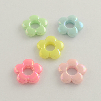 AB Color Plated Opaque Acrylic Bead Frames, Flower, Mixed Color, 19x4mm, Hole: 2mm, Inner diameter: 6mm, about 640pcs/500g