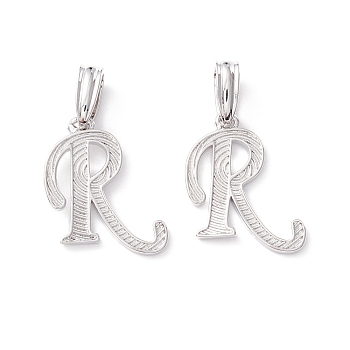 Rack Plating Eco-Friendly Brass Letter Pendants, Real Platinum Long-Lasting Plated, Cadmium Free & Lead Free, Letter.R, 18x14.5x1.4mm, Hole: 6.5x3.3mm