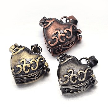 Carved Heart Rack Plating Brass Prayer Box Pendants, Wish Box, Mixed Color, 20x22x12mm, Hole: 5x3mm