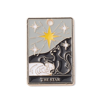 Alloy Pendants, Light Gold, Tarot Charms, The Star, Gray, 28x19x1.5mm, Hole: 2mm