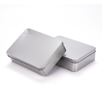 (Defective Closeout Sale), Rectangular Empty Tinplate Boxes, with Slip-on Lids, Mini Portable Box Containers, Matte Silver Color, 6x4-3/8x1-5/8 inch(15.3x11.2x4cm), Inner Size: 14.5x10.6cm
