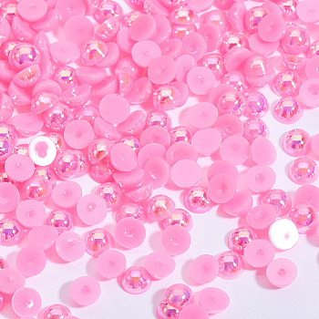 ABS Plastic Imitation Pearl Cabochons, Nail Art Decoration Accessories, Half Round, Hot Pink, 4x2mm, about 10000pcs/bag