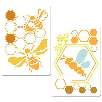 2Pcs 2 Styles Bees Theme PET Plastic Hollow Out Drawing Painting Stencils Templates Sets, Rectangle, Bees, 297x210mm, 1pc/style