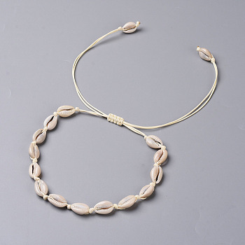 Cowrie Shell Choker Necklaces, Braided Necklaces, with Eco-Friendly Korean Waxed Polyester Cord, 12.13 inch~26.14 inch(30.8~66.4cm)