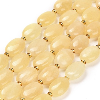 Natural Yellow Jade Beads Strands, with Seed Beads, Oval, 13.5~14.5x10~10.5x4.5~5mm, Hole: 1mm, about 24pcs/strand, 15.24''(38.7cm)