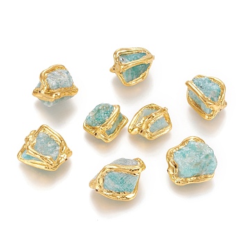 Raw Rough Natural Amazonite Beads, with Golden Plated Brass Edge, Nuggets, 16~26x13~21x8~17mm, Hole: 0.8~0.9mm