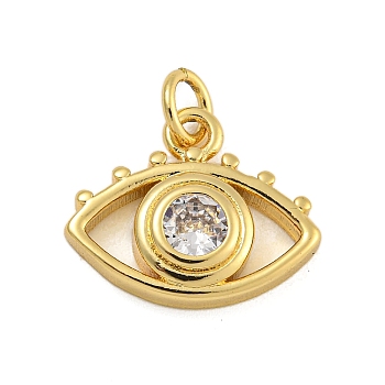 Rack Plating Brass Micro Pave Cubic Zirconia Pendants, with Jump Ring, Long-Lasting Plated, Cadmium Free & Lead Free, Eye, Real 18K Gold Plated, 13x16x3.5mm, Hole: 3.5mm