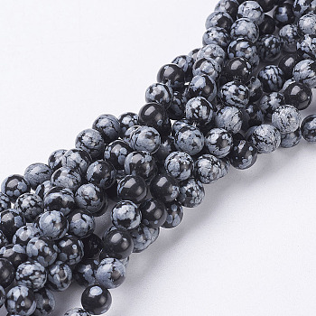 Natural Snowflake Obsidian Beads Strands, Round, 6mm, Hole: about 1mm, 15~16 inch