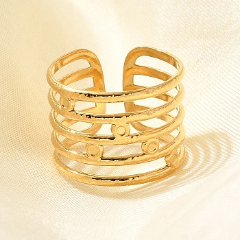 304 Stainless Steel Multi-layer Open Cuff Rings for Women, Real 18K Gold Plated, 14mm, Adjustable