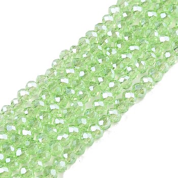 Electroplate Glass Beads Strands, Pearl Luster Plated, Faceted, Rondelle, Light Green, 2.9~3.3x2mm, Hole: 0.8mm, about 148~150pcs/strand, 39.5~40cm