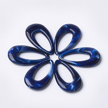 Acrylic Pendants, Imitation Gemstone Style, teardrop, Dark Blue, 44.5x25.5x6mm, Hole: 1.4mm
